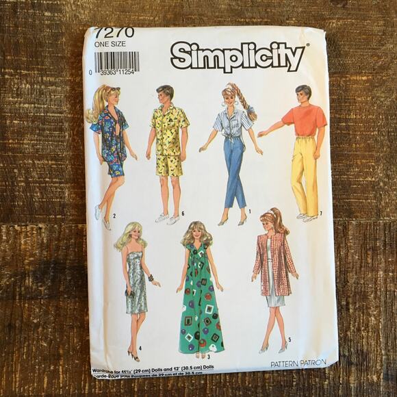Simplicity Sewing Pattern 7270 11.5” Fashion Doll Casual Clothes Barbie UNCUT - Picture 1 of 2
